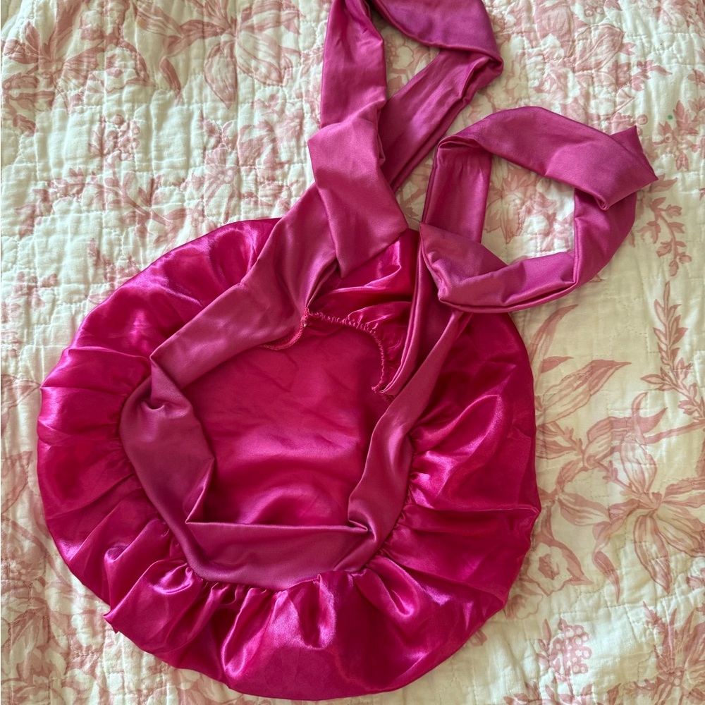 Satin Pink Hair Bonnet With Ties, Great Condition